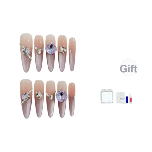 JINGCHANXUE Облако Марля Diagonal Кристальный False Nail Длинный Фиолетовый градиент Кошачий глаз 20mm