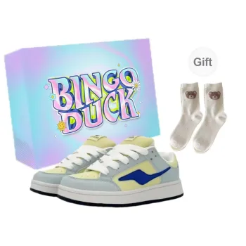BINGO DUCK Slip Resistant Low Top Skateboard Shoes Women's Yellow Blue