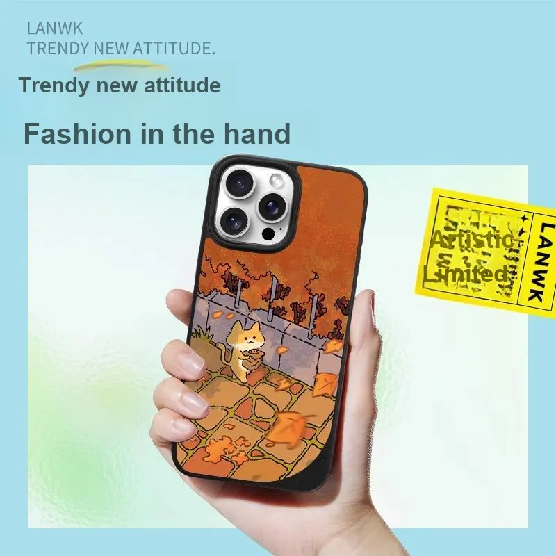 LANWK Glass Material Autumn Is Here Phone Case Compatible With Apple IPhone 13/14/15/16/Pro/Pro Max Anti Drop Magnetic-3
