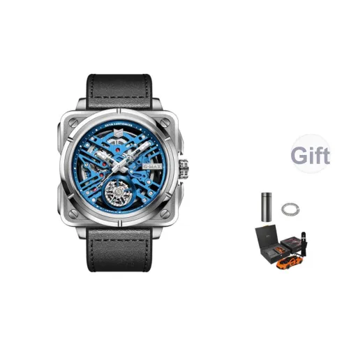 GEYA G MAX Engine Collection Automatic Mechanical Movement Genuine Leather Strap Watch Men's Watches Cut Out Dial