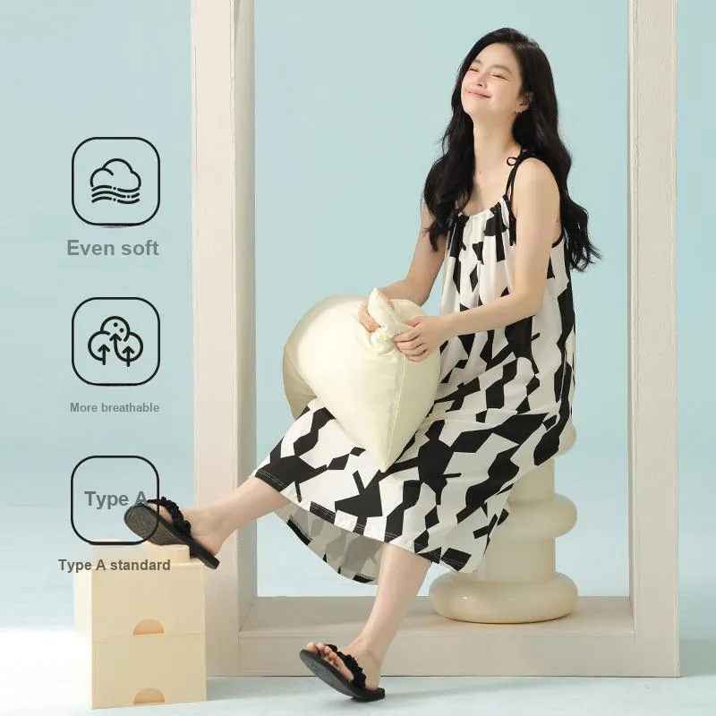 Qin Jing Nightgown Women's Black White-3