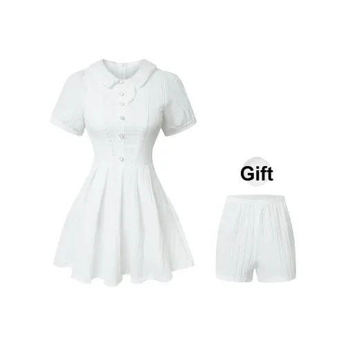 RTTO Короткий рукав Платье Женское Белое