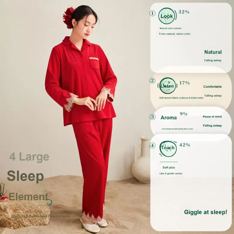 Aannsfam Pajama Set Women's Basic Red-2