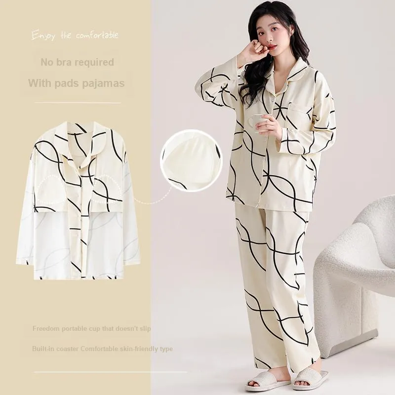 Pretty Lady Pajama Set Women's Beige White Black Stripes-2