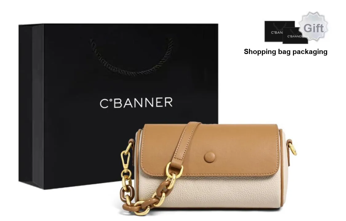 C°BANNER Cow Leather With Synthetic Leather Shoulder Bag Regular Women's Ecru/Coffee