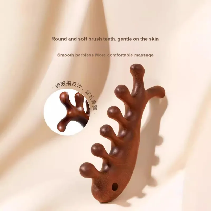 SHITIAN Head Therapy Comb Whale Comb Natural Golden Sandalwood Massage Comb Head Meridian Massage-1