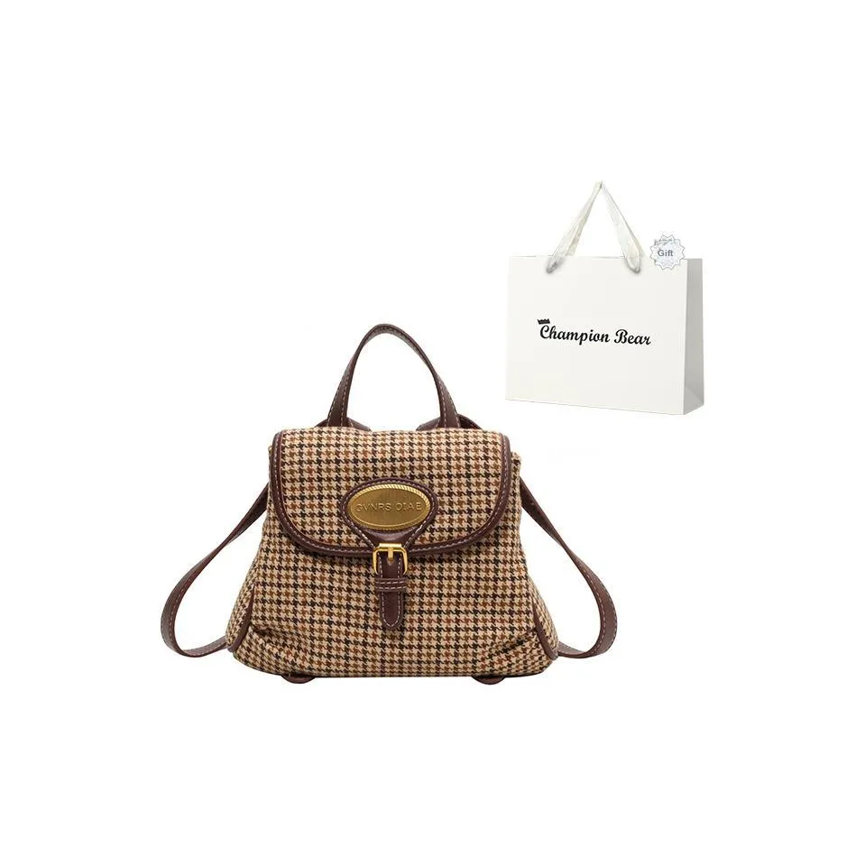 Champion Cub ПУ (полиуретан) Рюкзак Обычный Женские Cocktail Клетчатый Кофе Кофе Бургундский Черный