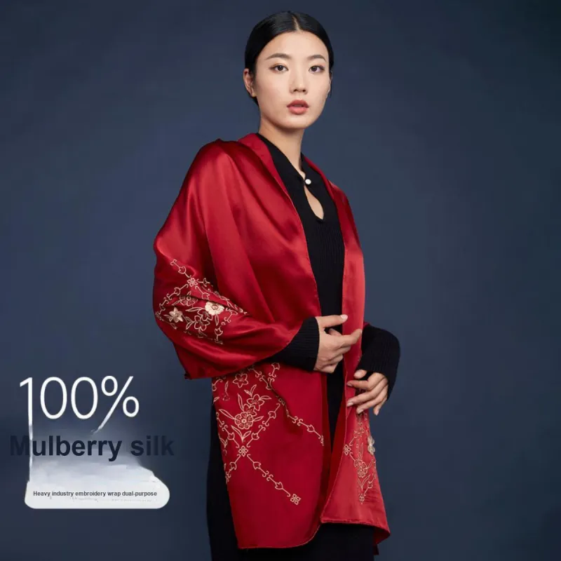 Red Bean Mulberry Silk Scarves Women's-1