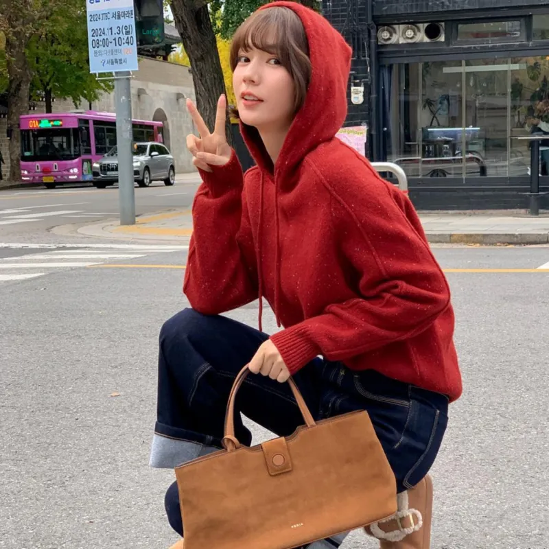 Fstudio Fall And Winter Korean Style Hooded Design Solid Color Inner Layer Wool Sweaters Women's-3