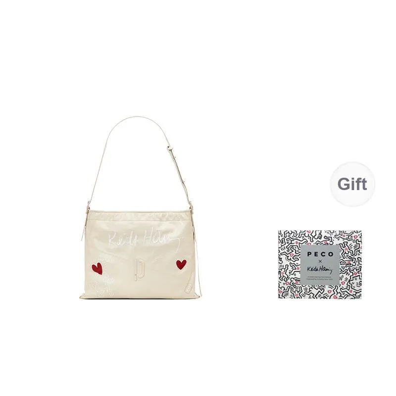PECO 952Keith Haring Artist Collaboration Cow Leather Shoulder Bag Tote Regular Large Size Unisex Black/White-7