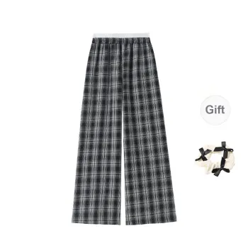 TORIGHT Casual Pants Women's Plaid+Bowknot Hair Tie Comes With