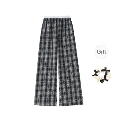 TORIGHT Casual Pants Women's Plaid+Bowknot Hair Tie Comes With