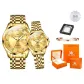 Gold-Tone Steel Band Couple Watch Set