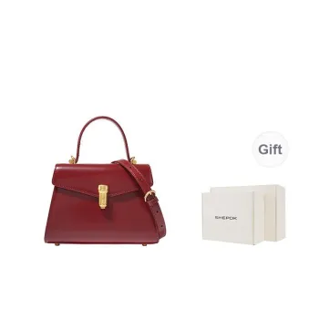 SHEPOK Cow Leather Kelly Bag Handbag Shoulder Bag Crossbody Bag Women's Burgundy/Black/Coffee/Ecru