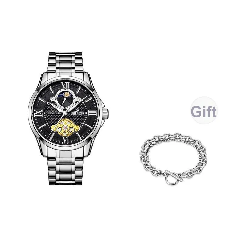 LIBER AEDON Автоматический Механический Механизм Серебристый Циферблат Мужские Часы Бренд Классическая Коробка