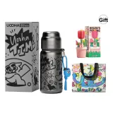 Graffiti Insulated Cup-Black+Cup Cleaning Brush Red Set