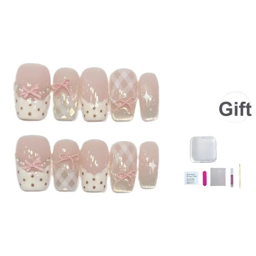 JIDUOMENG Сладкий стиль Принцесса Повседневный Укороченный Nail Art Готовый товар Кошачий глаз Бант False Nail Ручной