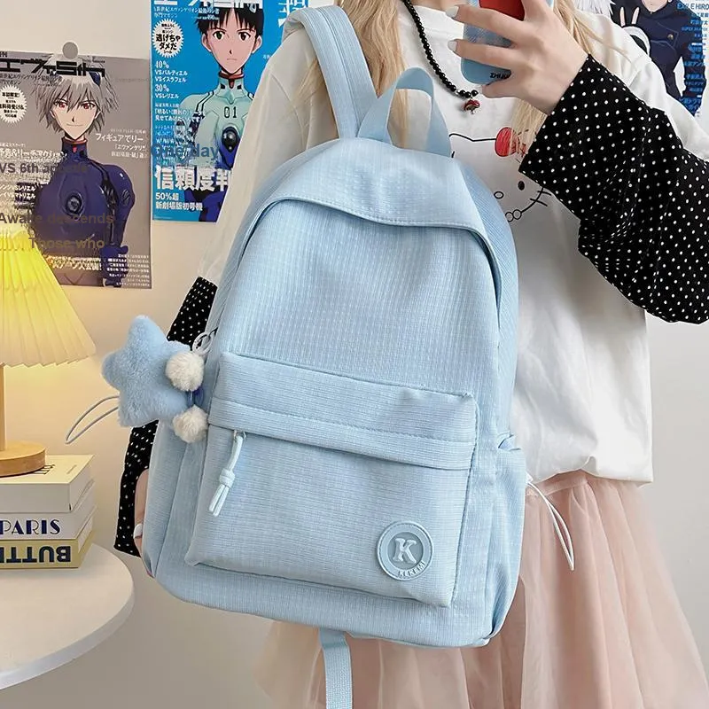 Single Warehouse Polyester Backpack Regular Unisex Blue/Pink/Green/Yellow/Black/White-5