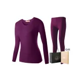 Women's Matching Set (Purple) Thickened and Fleece-Lined/Lace Round Neck/Shopping Bag Included