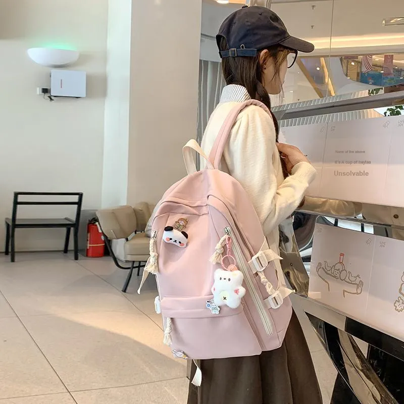 Single Warehouse Nylon Backpack Unisex White/Pink/Blue/Green/Black-11