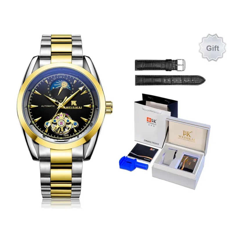 WSK Automatic Mechanical Movement Stainless Steel Watchband Men's Watches White Dial-4