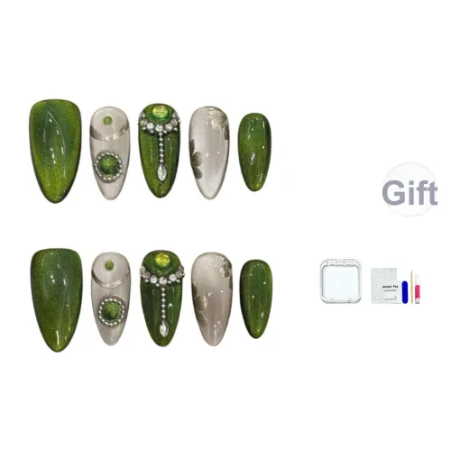HUYONG Melbourne Зеленый False Nail Миндально-зеленый Градиентный Кошачий глаз 16 мм