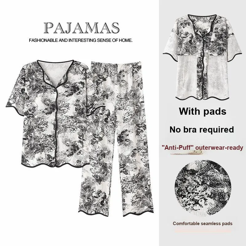 The Story Of The Flower Season Pajama Set Women's Black White-1