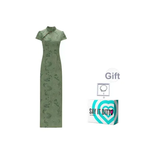 TURN UP Короткий рукав Платье Женское Зеленое