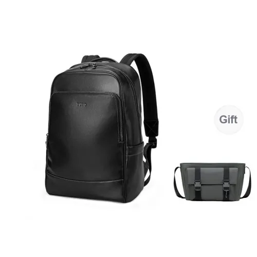 POLO Top Grain Cow Leather University Student Backpack Men's Backpack Large Size Men's Black