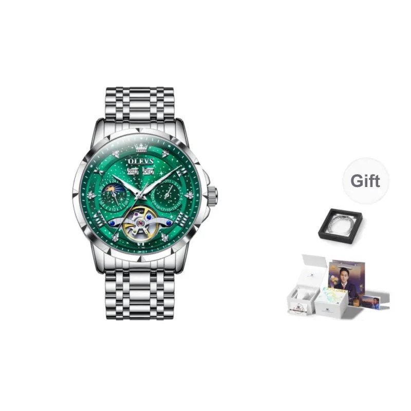OLEVS Automatic Mechanical Movement Stainless Steel Watchband Watch Men's Watches Black Dial-5