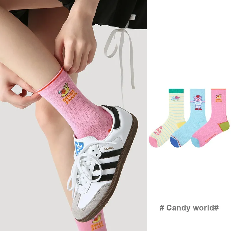 Vine Color Mid Calf Socks Unisex 3 Pack Candy World-2