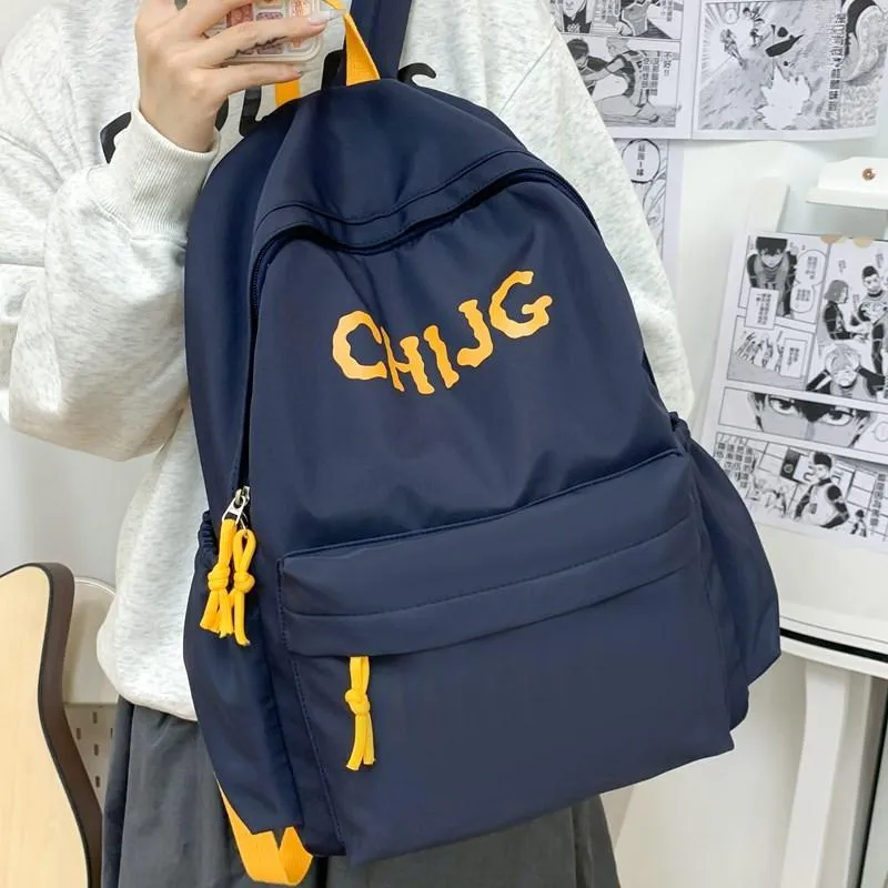 Single Warehouse Composite Cloth Backpack Unisex Yellow/Dark Blue/Black-10