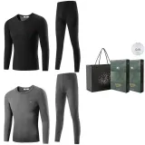 2-Piece Underwear Set (Black+Dark Heather Gray) Thickened and Fleece-Lined/Classic Round Neck/Easy Access Door Lock
