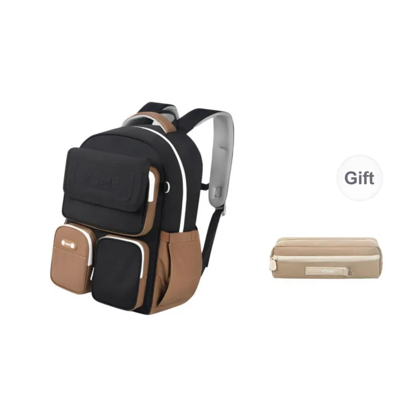 YOME Polyester Backpack Regular Unisex Khaki/Obsidian Black-3