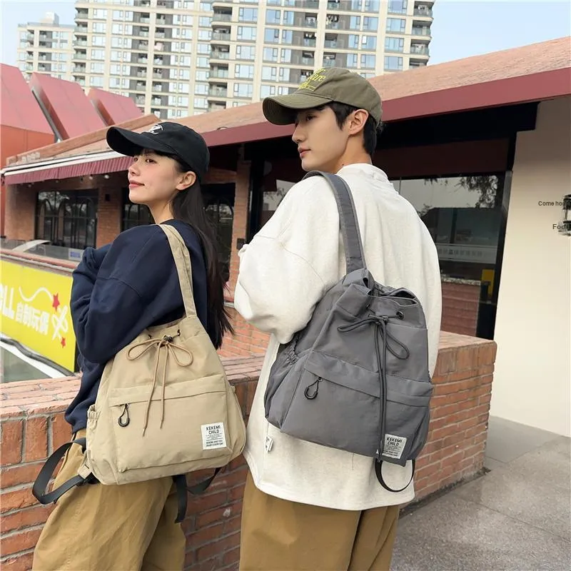 XIANGSU Nylon Backpack Unisex Khaki/Black/White/Gray/Blue-19
