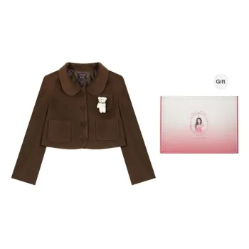ANNIBUHUO Cropped Coats Women's Coffee