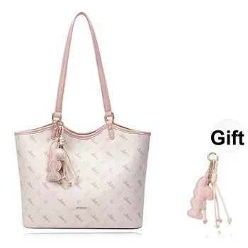 ST&SAT PVC & PU One Shoulder Bag Tote Laptop Bag Shopping Bag Regular Women's Peach Milk Foam Powder