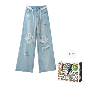 PZHK Jeans Women's Light Blue+Belt Shopping Bag