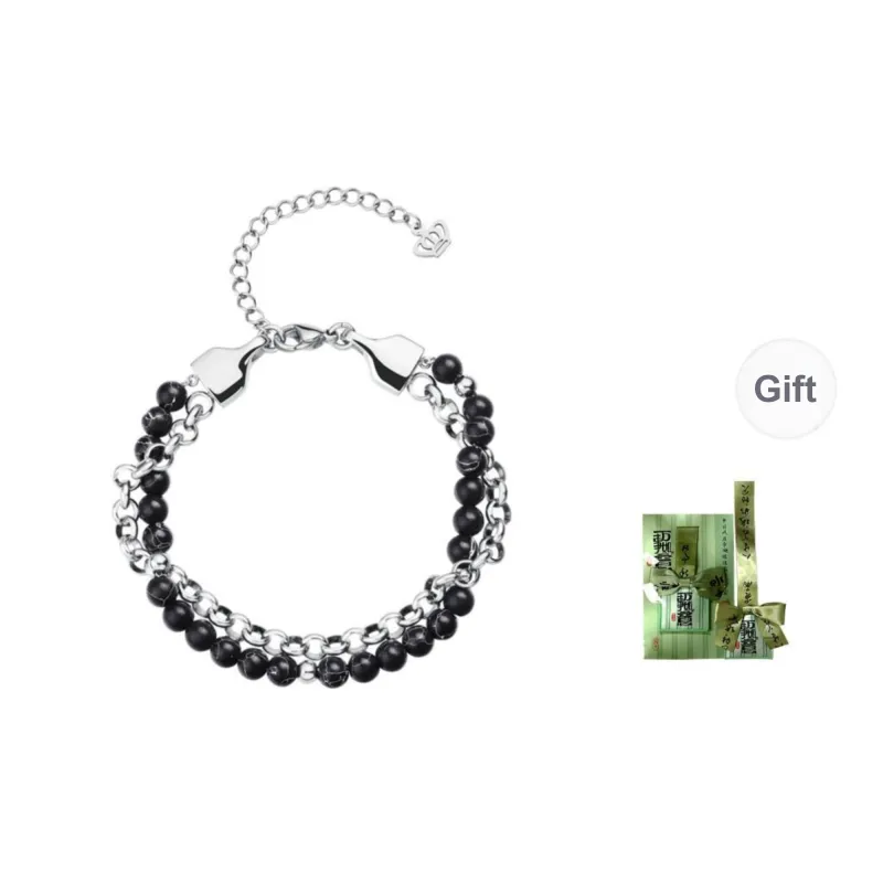 TIANWANG Steel Chinese Fashion Trend Niche Artistic Style, Black & Silver Beaded Bracelet Unisex-8