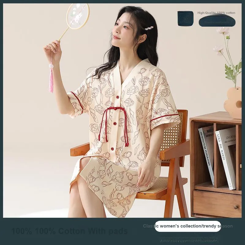 XIAFENYAN Nightgown Women's Apricot-3