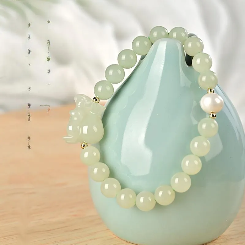 KUNYUYAO Chinese Zodiac Zodiac Year Bead Chain Beaded Bracelet White Jade Unisex-2