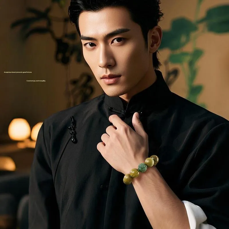 Yi Mingju Green Sandalwood Bracelets Men's-14
