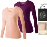 Women's 2-Piece Set (Skin+Purple) Thickened and Fleece-Lined/Lace Trims Crew Neck