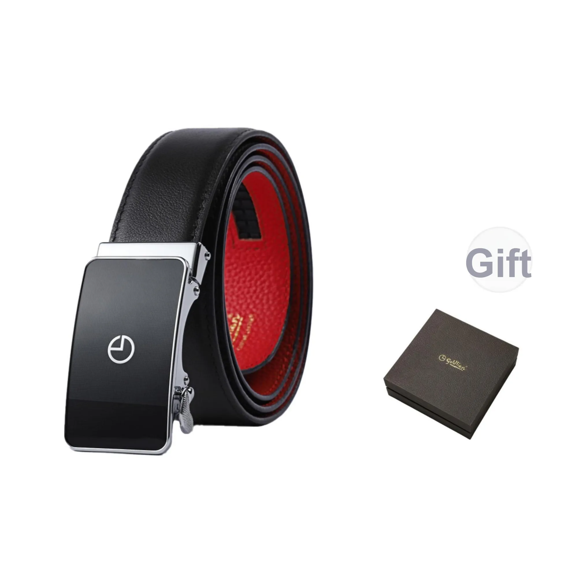 GOLDLION Топ Layer Коровья кожа Ремень Мужской Два Тон Золотой Запечатанный Логотип Ширина 3,5CM