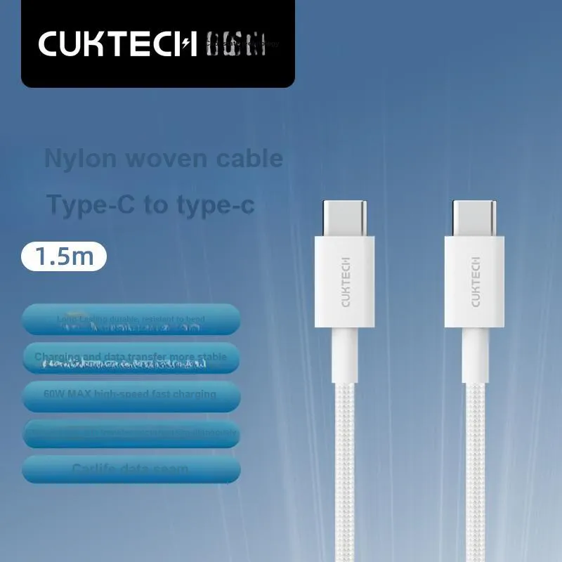 CUKTECH 0.5m X 1 Beige 1.5m X Beige Type c To Type c Laptop Fast Charging Cable PD60W Charger Cable-7