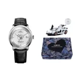 Silver Dial Black Leather Strap