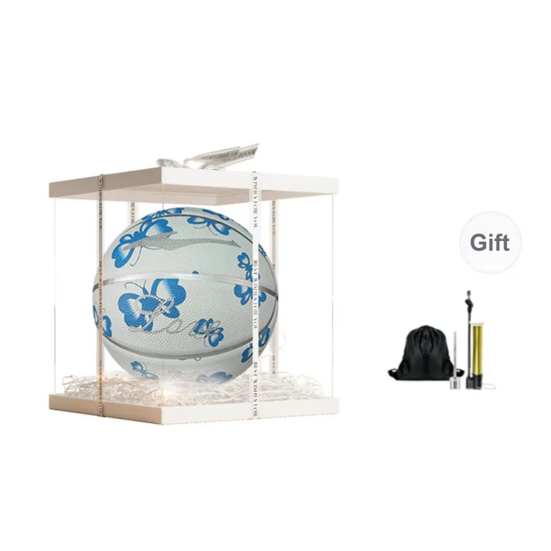 Erke Rubber Basketball Blue White Size 7 Ball Training-10