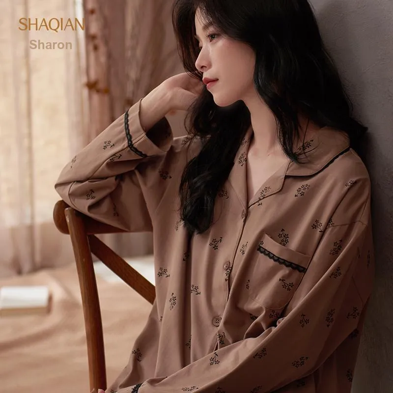 Sha Qian Pajama Set Spring And Fall Season Women's Coffee-1