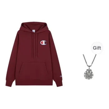 Champion Sweatshirts Unisex Burgundy+Necklace