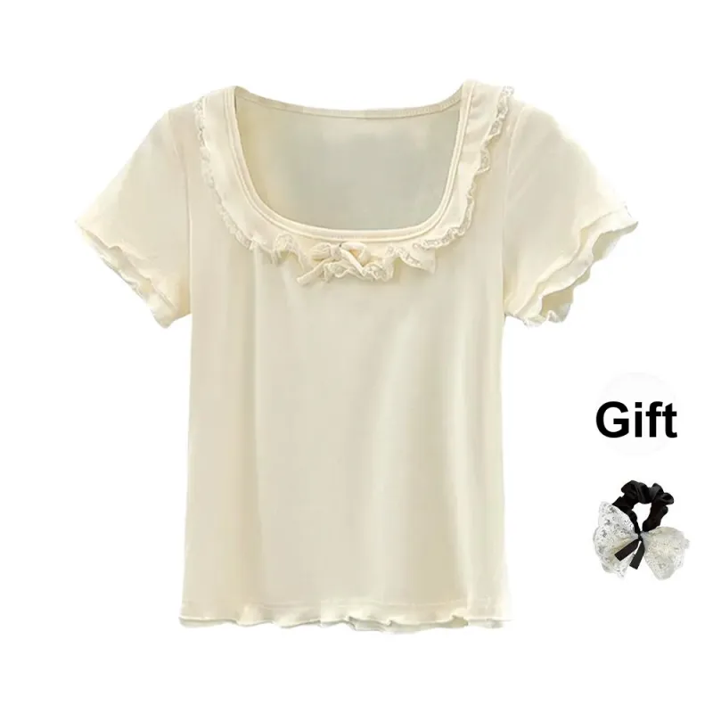 Set in Sleeve Minimalist Style Basic T Shirt Women's-0